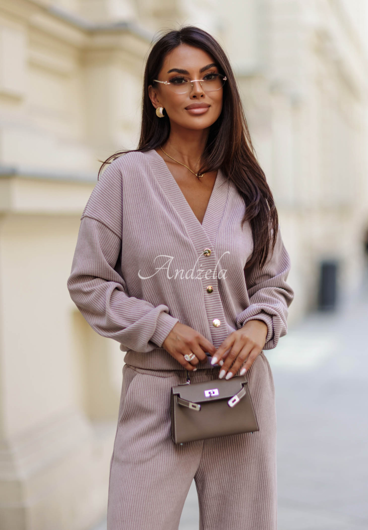 Manšestrová súprava mikina a nohavice wide leg z bavlny Simple Escape béžový