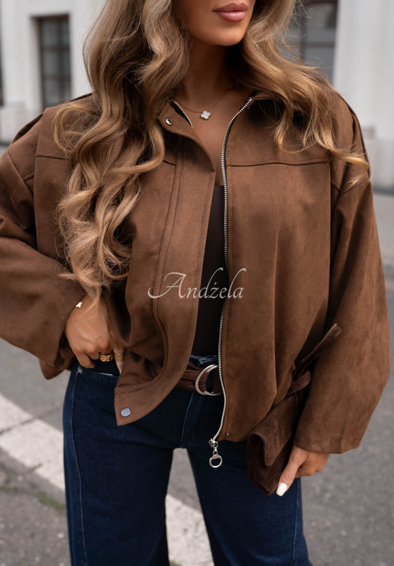Semišová oversize bomber bunda Early Season čokoládová