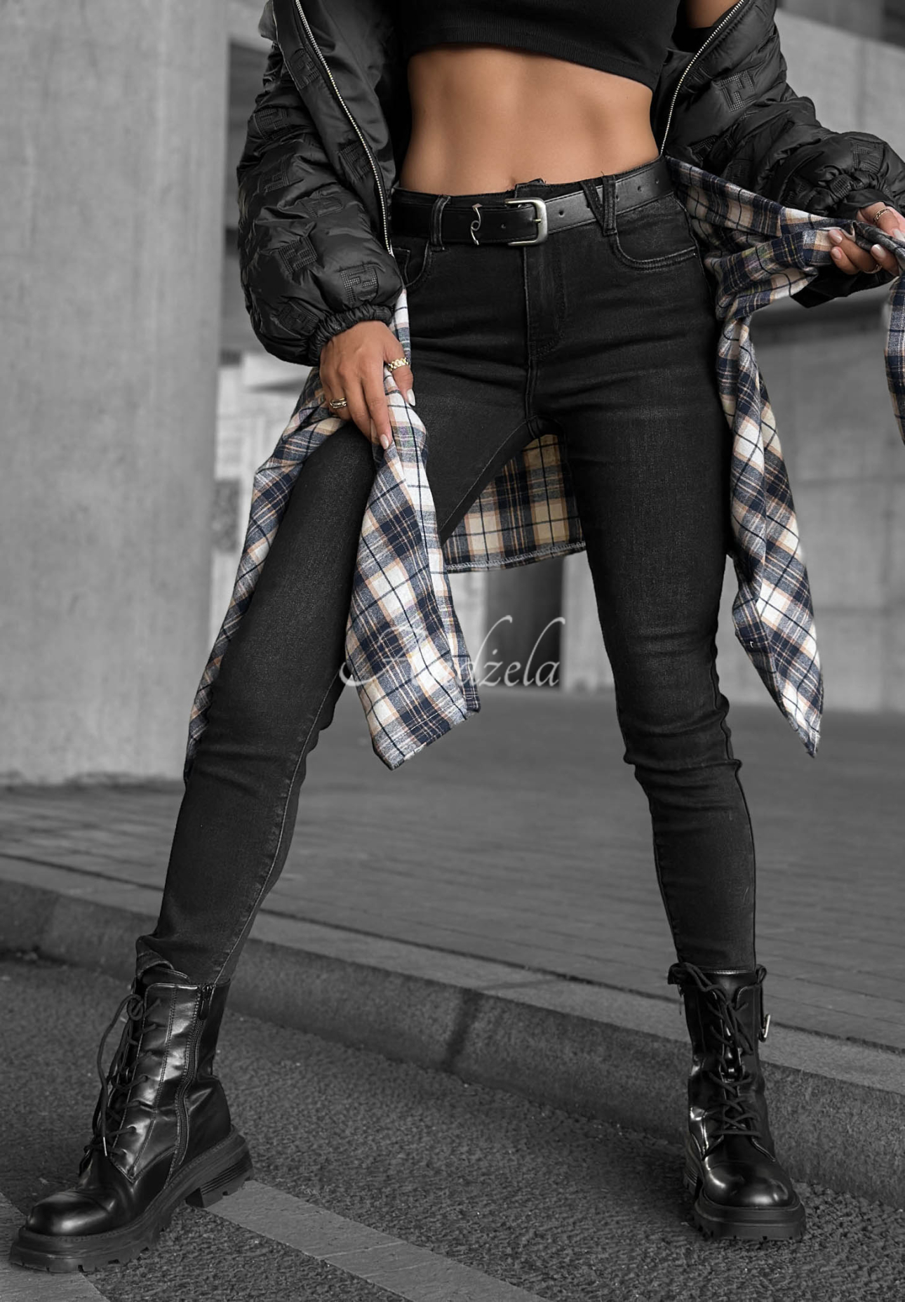 Džínsy skinny s opaskom Lucky You tmavosivé