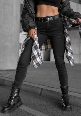 Džínsy skinny s opaskom Lucky You tmavosivé