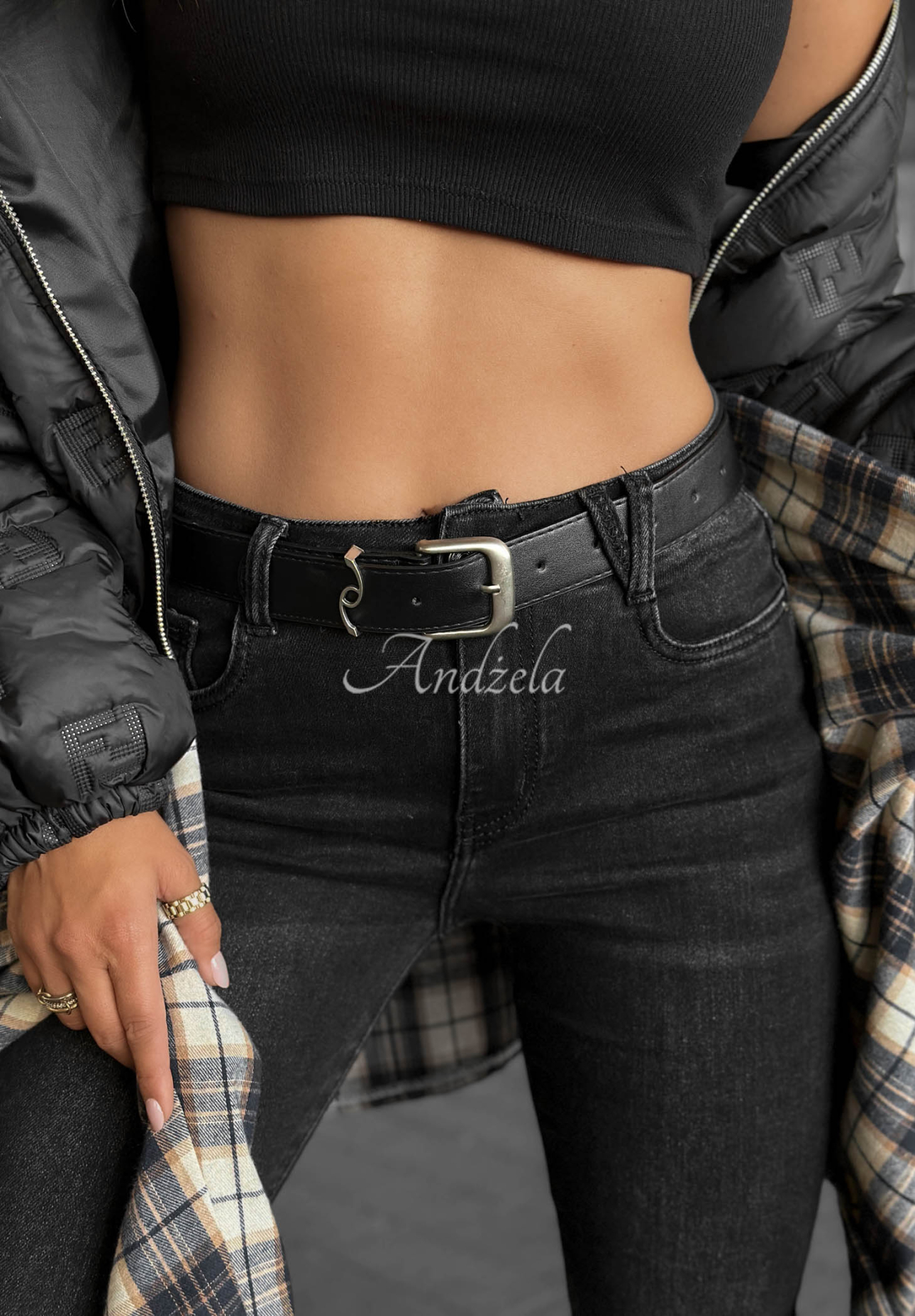 Džínsy skinny s opaskom Lucky You tmavosivé