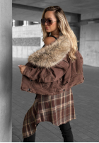 Krátka džínsová Bunda z futerkiem Autumn Teddy čokoládová