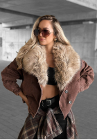 Krátka džínsová Bunda z futerkiem Autumn Teddy čokoládová