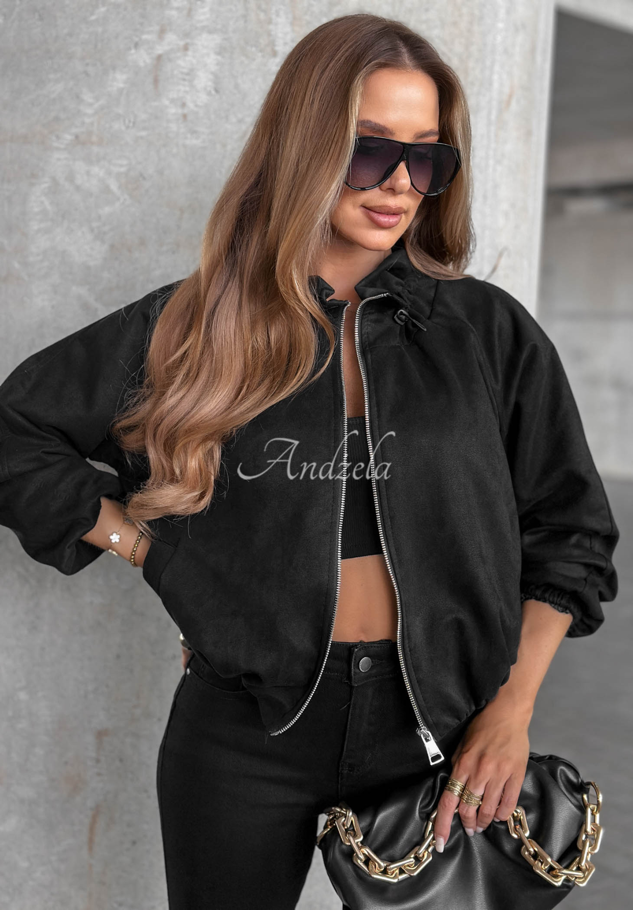 Semišová bunda so stojačikom Autumn Muse čierna