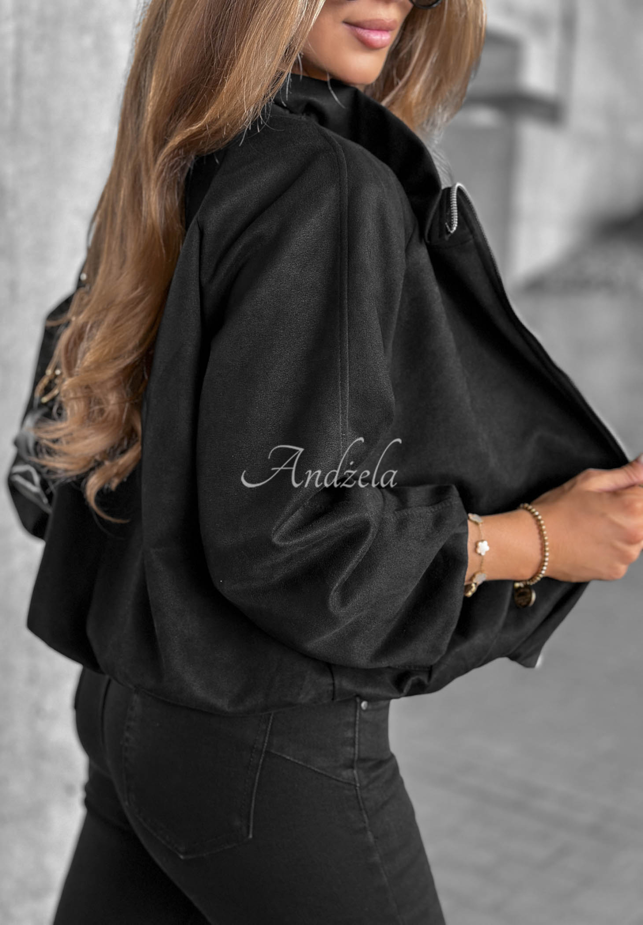 Semišová bunda so stojačikom Autumn Muse čierna