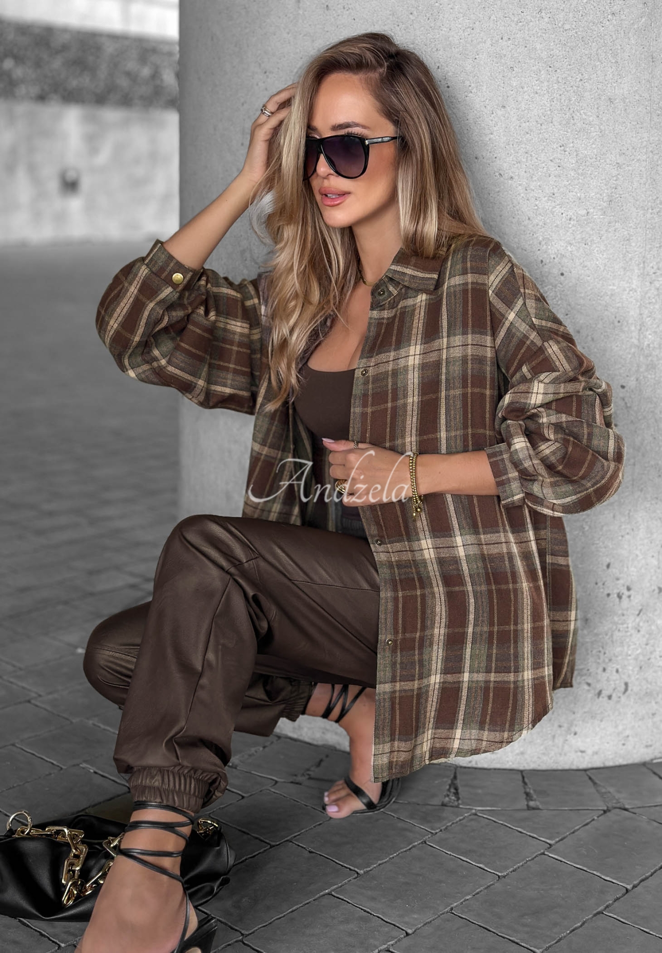 Károvaná košile s bavlnou Cinnamon Coffee čokoládová