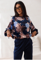 Welurowy Tepláková súprava w kwiaty Floral Kiss čokoládový