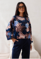 Welurowy Tepláková súprava w kwiaty Floral Kiss čokoládový