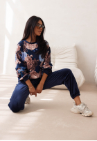 Welurowy Tepláková súprava w kwiaty Floral Kiss čokoládový