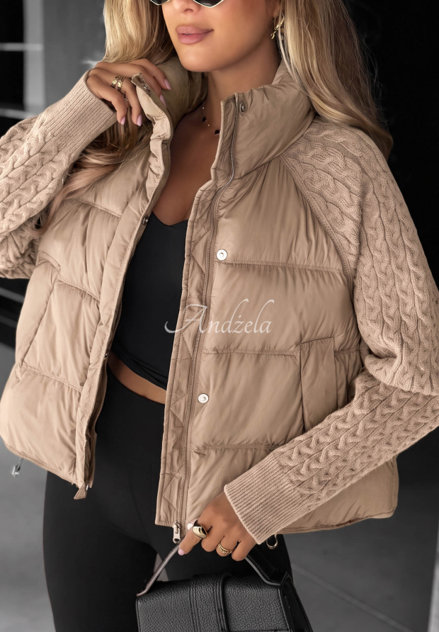 P&aacute;perov&aacute; bunda s pleten&yacute;mi vsadkami Never Leave b&eacute;žov&aacute;