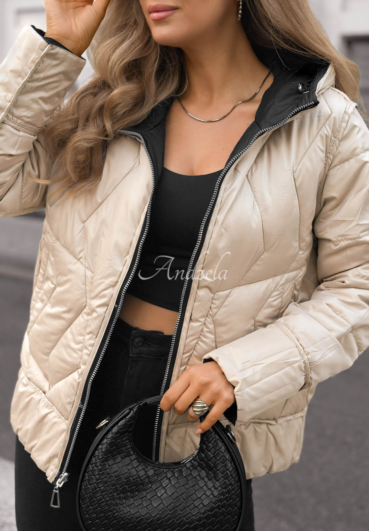 Obojstranná prešívaná bunda s kapucňou Forest Breeze čierna