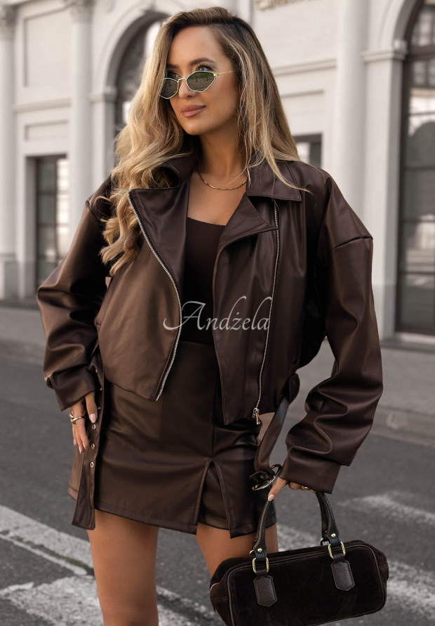 Bunda Kozenka s opaskom Autumn Calling čokol&aacute;dov&aacute;
