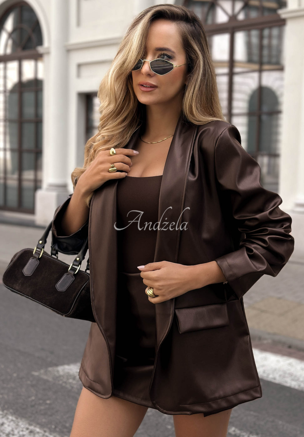 Kožené sako s golierom Leather Muse čokoládová