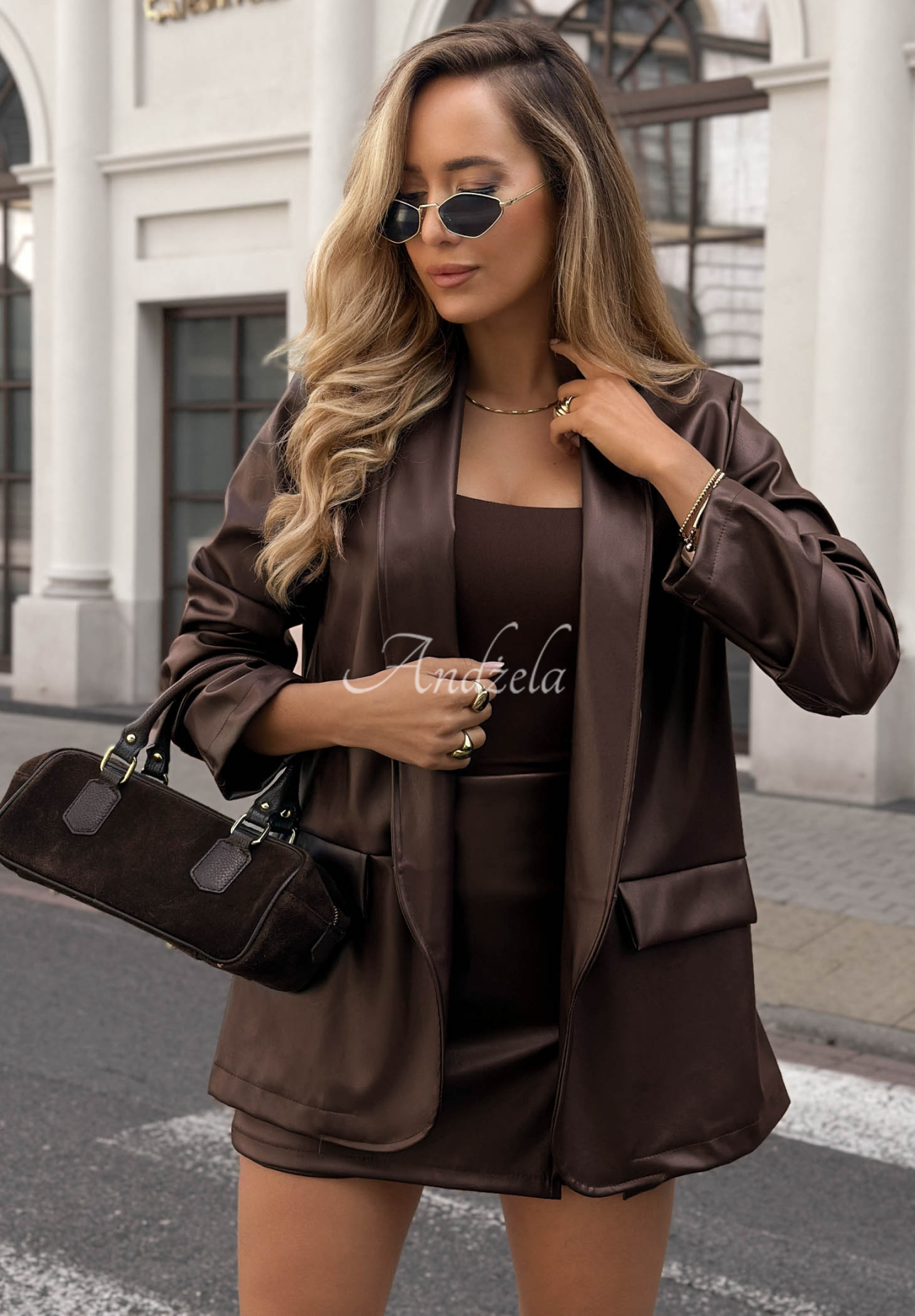 Kožené sako s golierom Leather Muse čokoládová