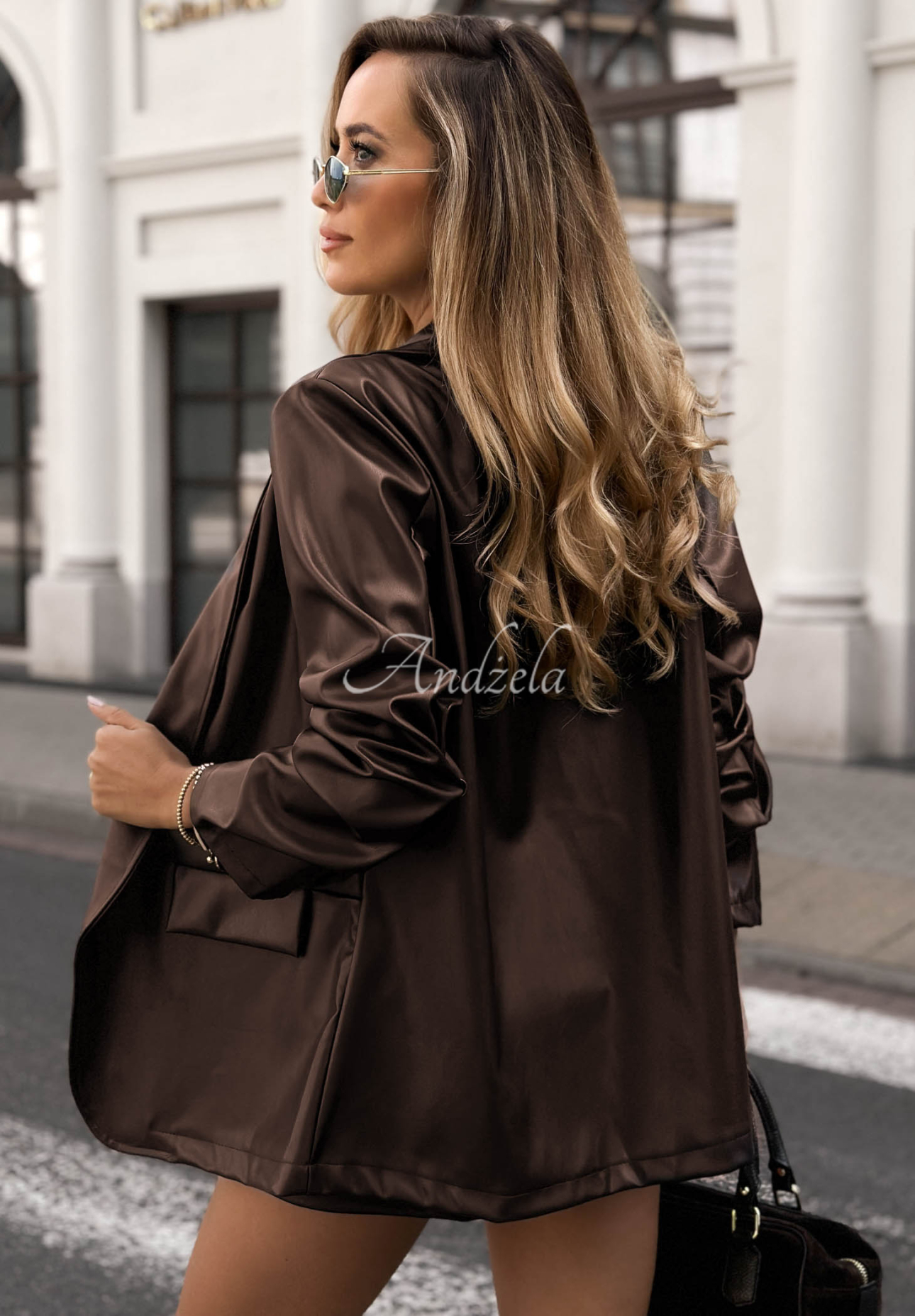 Kožené sako s golierom Leather Muse čokoládová