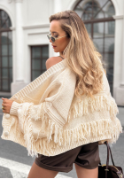 Krótki rozpinany kardigan z frędzlami Feels Cozy čokoládový