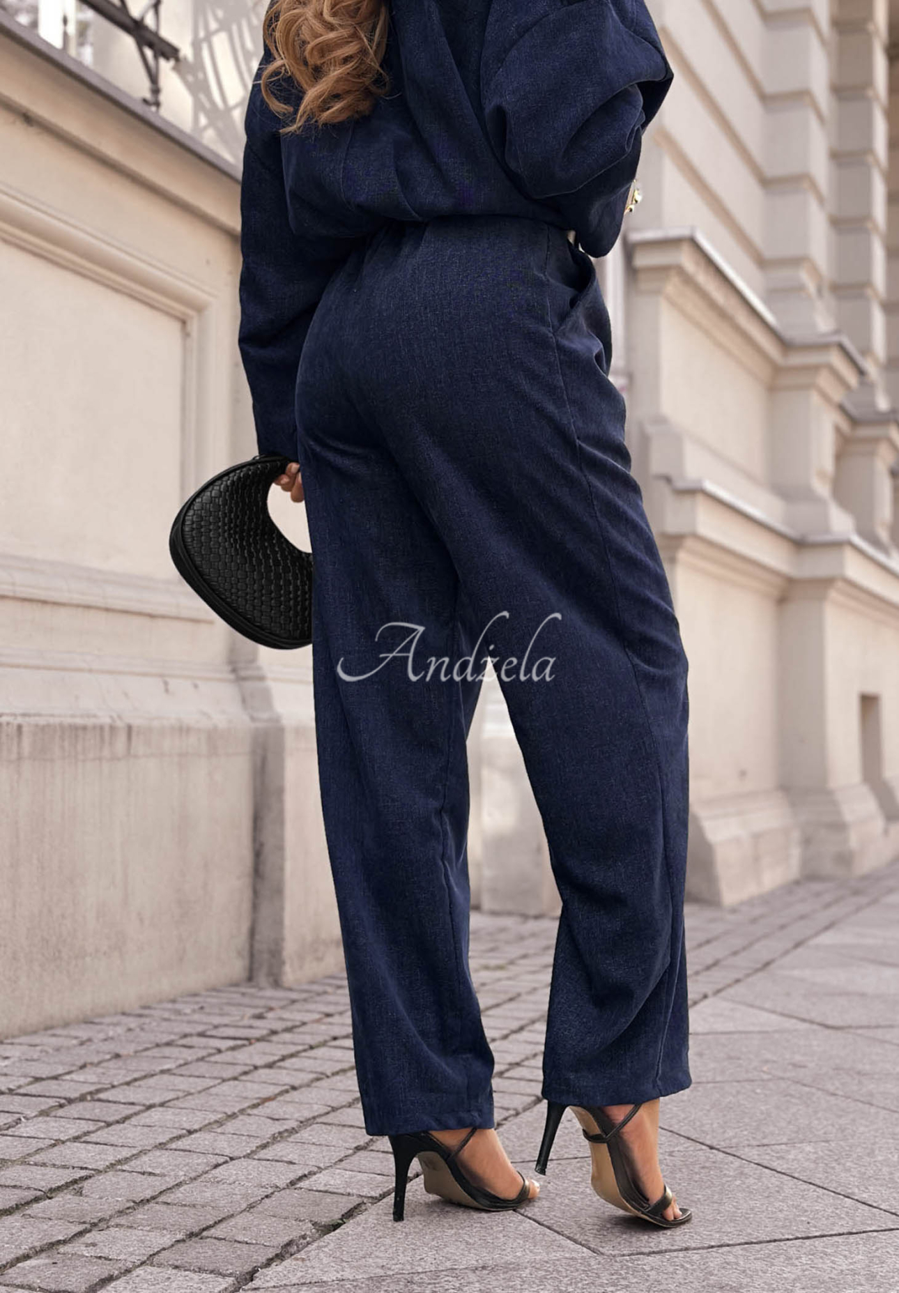Nohavice wide leg s opaskom Grey Skies tmavomodré