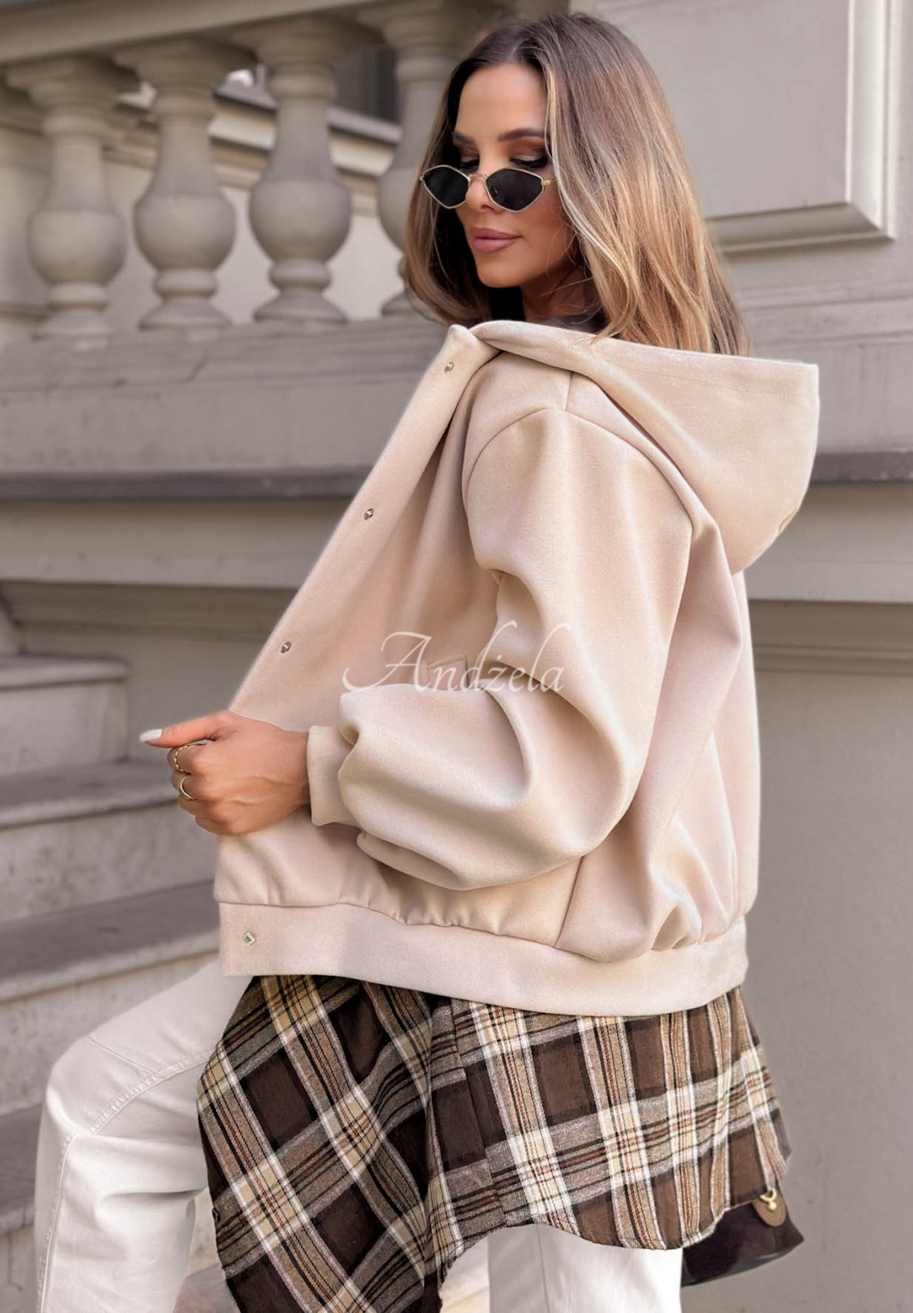 Bomber bunda s vlnou a kapucňou City Comfort béžová