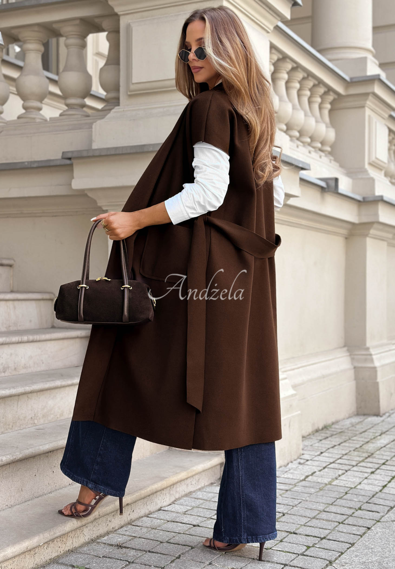 Dlhý elegantný prehoz s opaskom Espresso Date čokoládová
