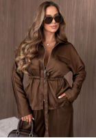 Súprava lekka Bunda z zapięciem i Nohavice wide leg Autumn Pearl červený