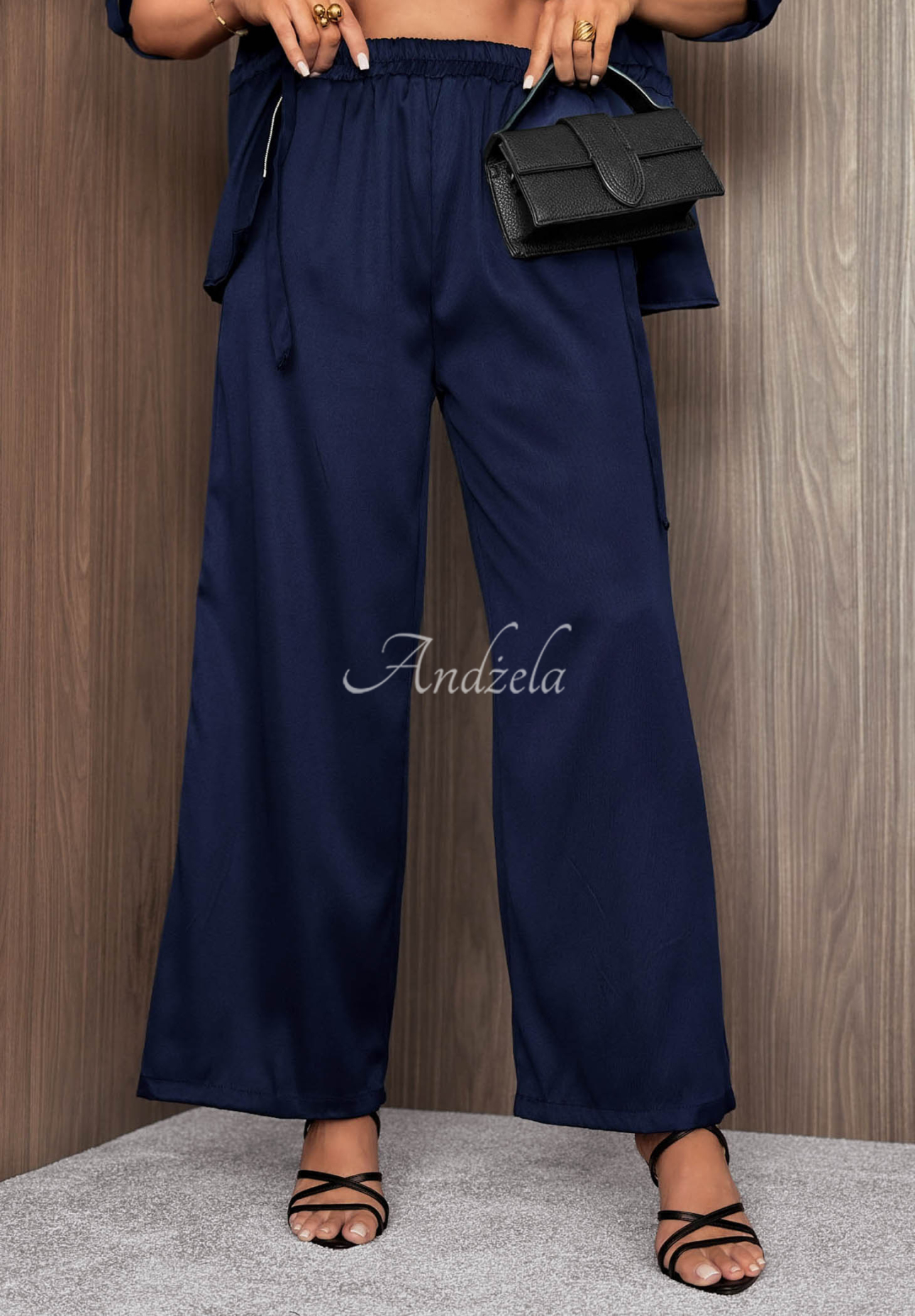 Súprava ľahká bunda so zapínaním a wide leg nohavice Autumn Pearl tmavomodrý