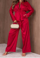 Súprava lekka Bunda z zapięciem i Nohavice wide leg Autumn Pearl červený