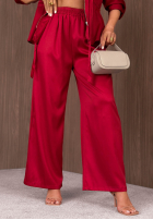 Súprava lekka Bunda z zapięciem i Nohavice wide leg Autumn Pearl červený