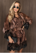 Šaty w panterkę z koronkowymi wstawkami Amber Leopard brązowo-čierna