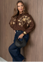 Košeľa z haftowanymi kwiatami Gentle Beauty tmavomodrá