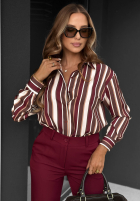 Košeľa w paski Velvet Dream burgundowo-čokoládová