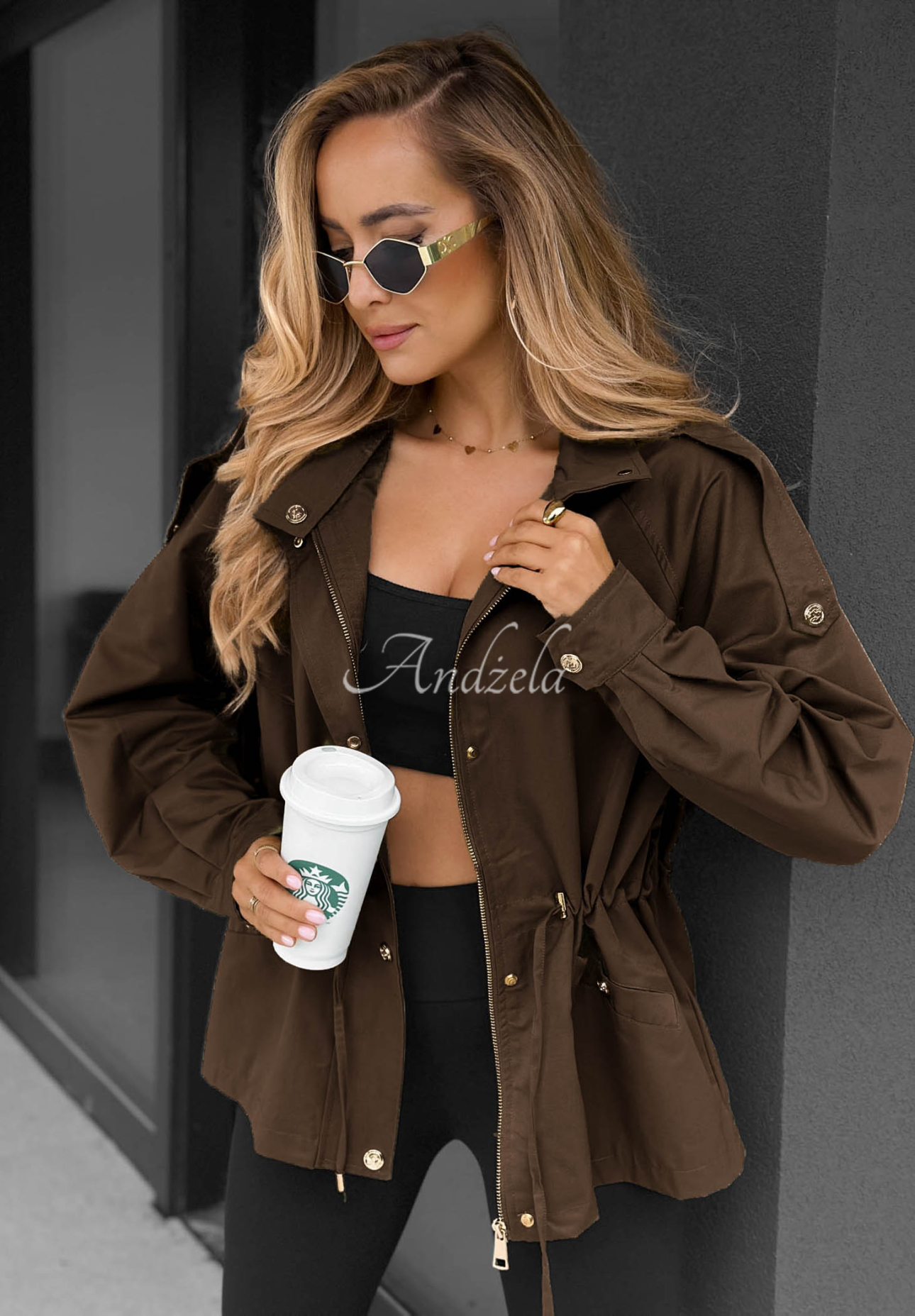 Ľahká bunda parka s kapucňou Street Glow čokoládová