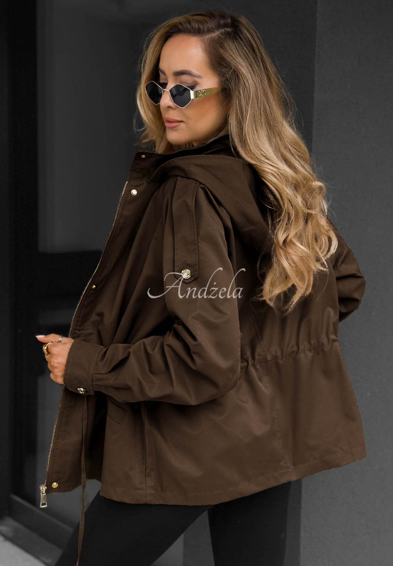 Ľahká bunda parka s kapucňou Street Glow čokoládová