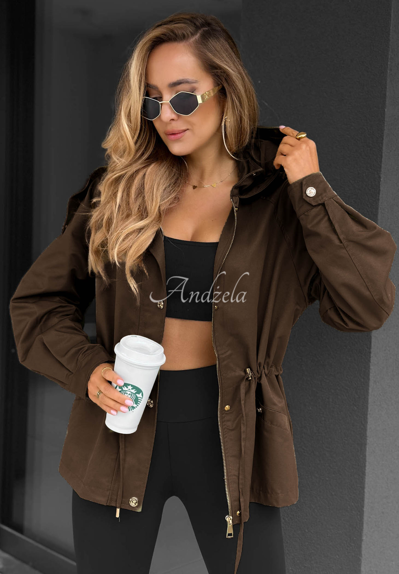 Ľahká bunda parka s kapucňou Street Glow čokoládová