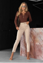 Nohavice džínosové loose fit z paskiem More To Love béžové