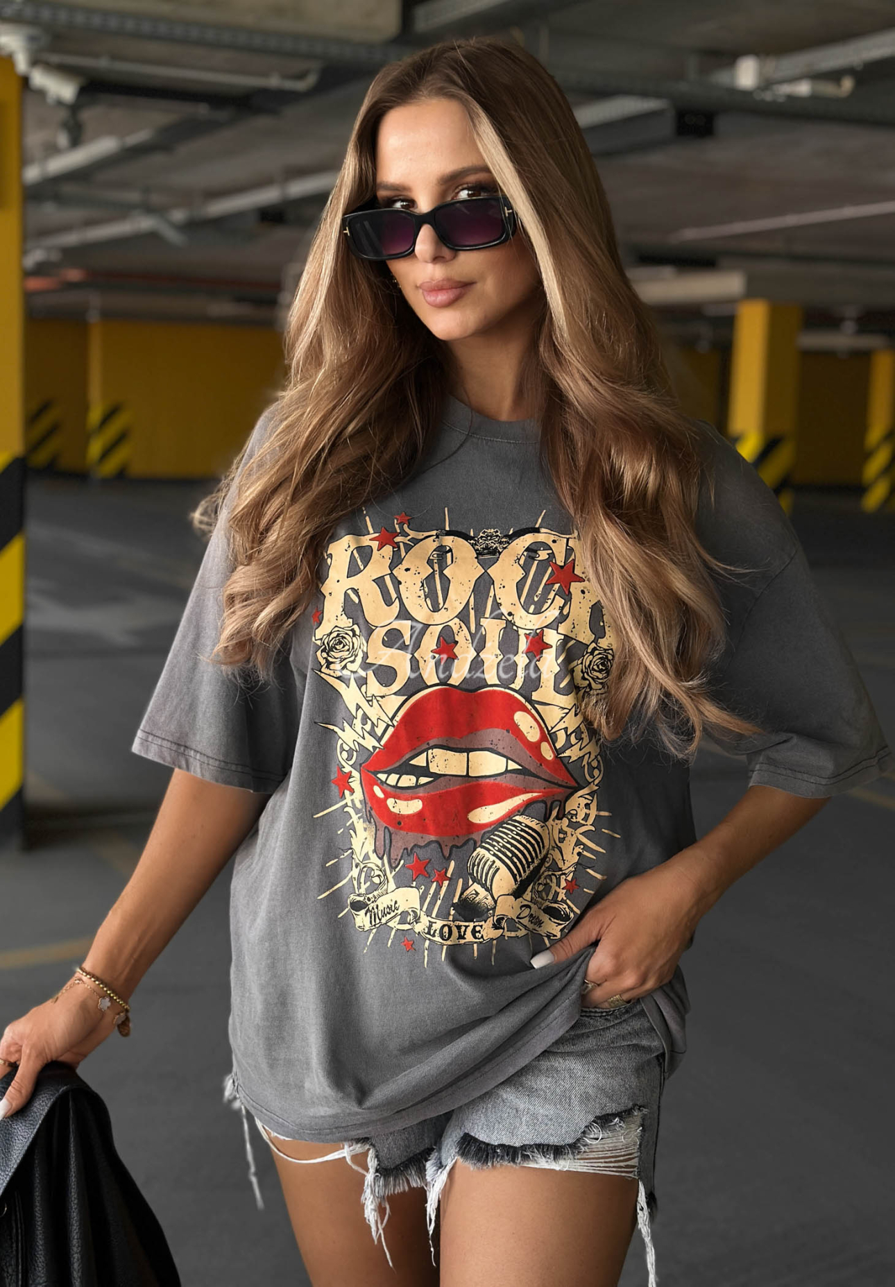 Bavlnené oversize tričko s potlačou Rock Soul sivý