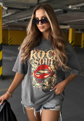 Bavlnené oversize tričko s potlačou Rock Soul sivý