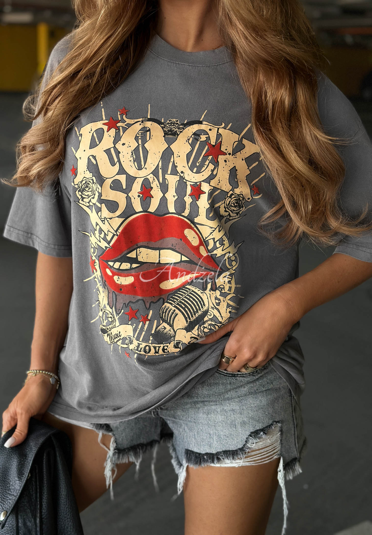 Bavlnené oversize tričko s potlačou Rock Soul sivý