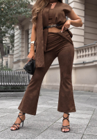 Elegancki Súprava marynarkowa Vesta i Nohavice dzwony Autumn Atelier čokoládový