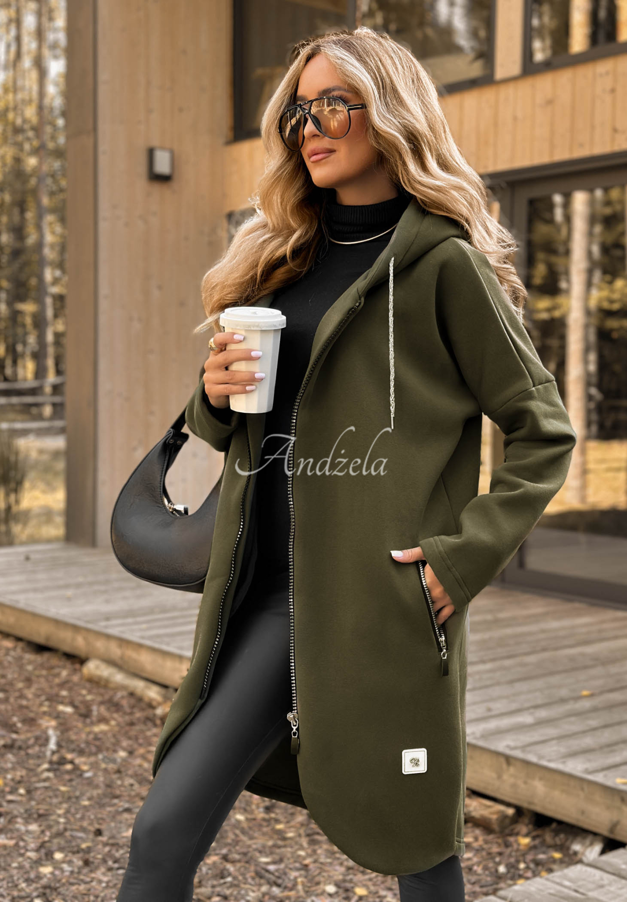 Dlhá mikina s kapucňou Peaceful Mind khaki