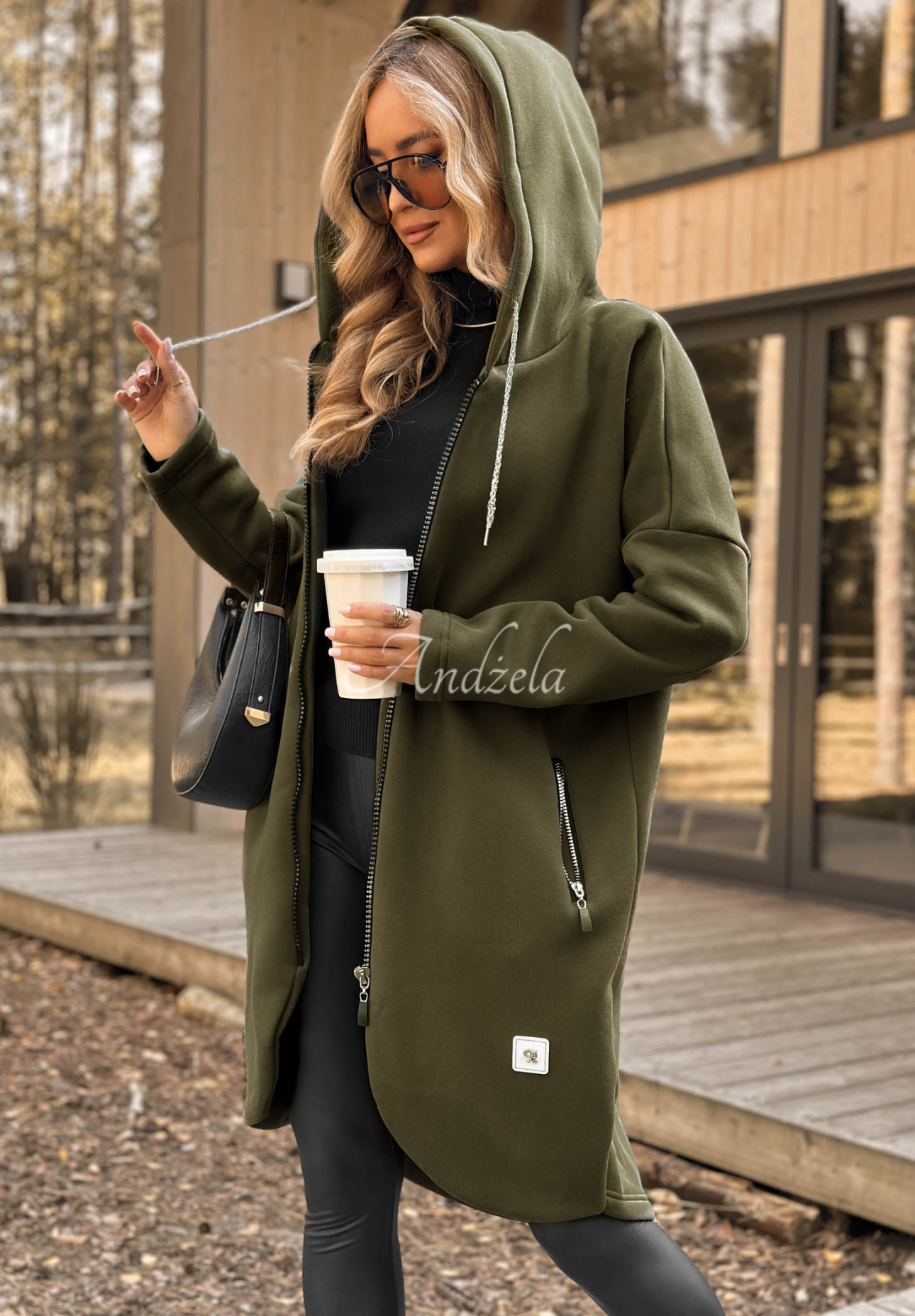 Dlhá mikina s kapucňou Peaceful Mind khaki