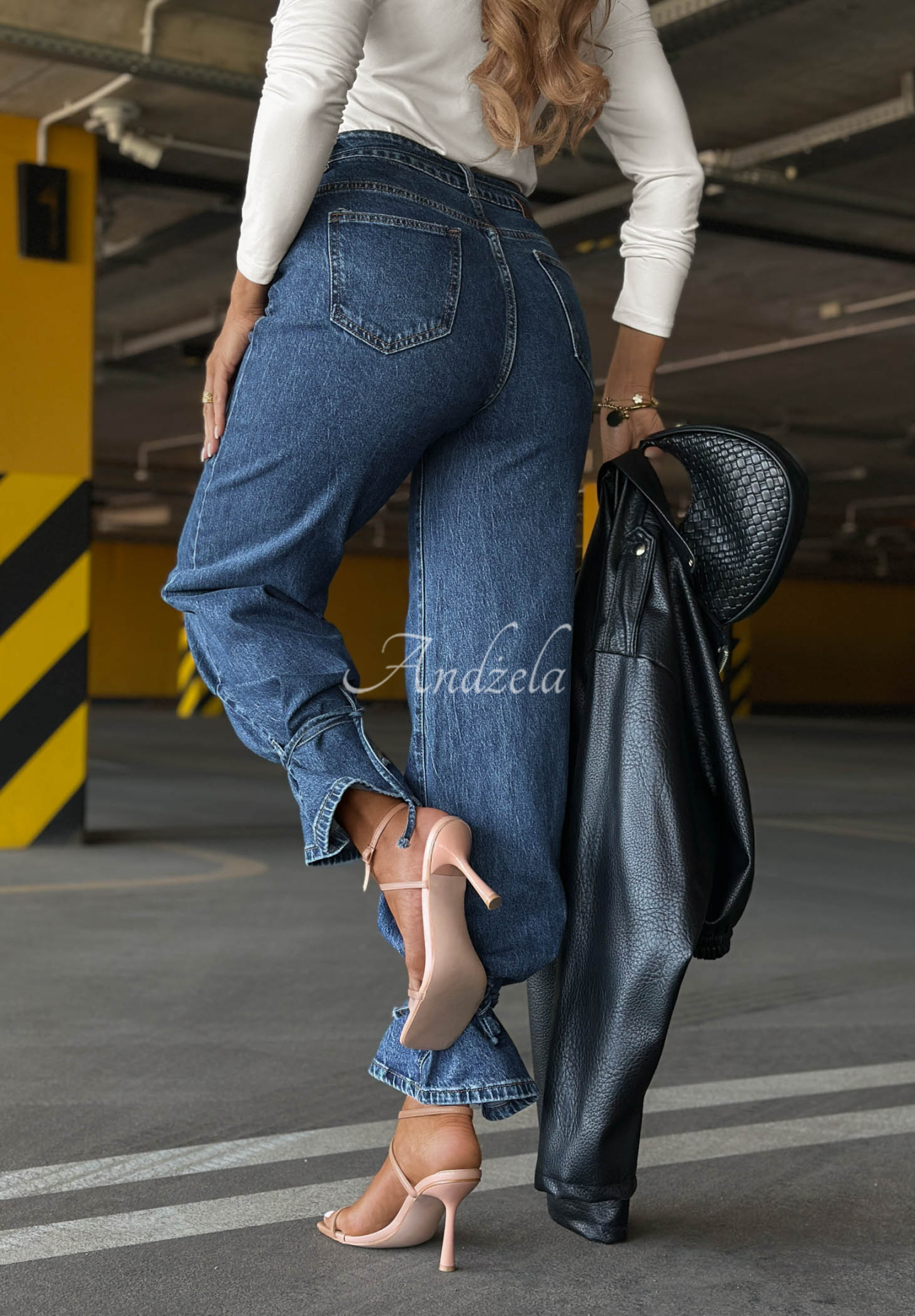Džínsy wide leg s viazaním Hello Friday tmavomodré
