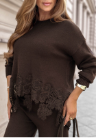 látkové Nohavice wide leg z koronką Brown Sugar čokoládové