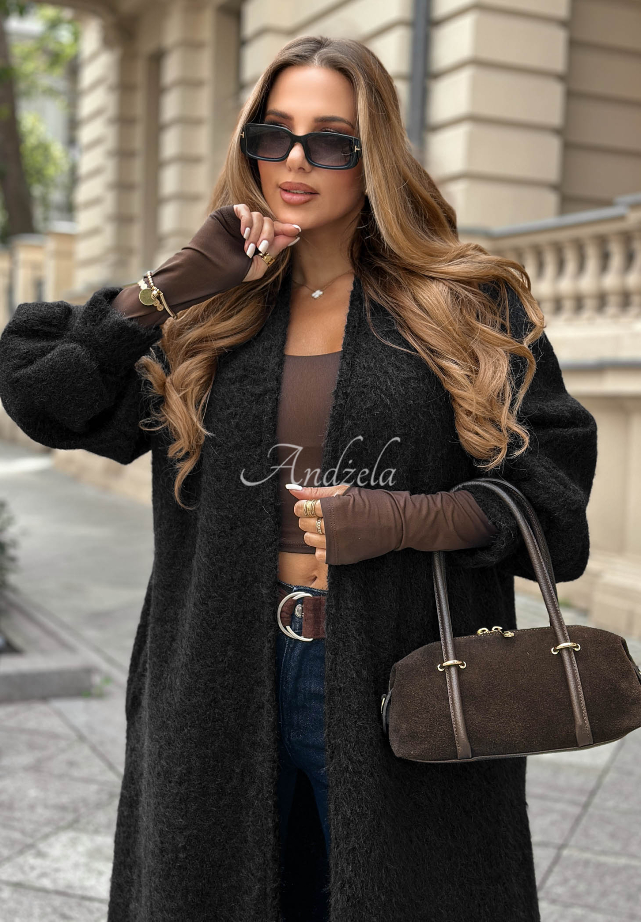 Dlhý oversize kožuch Caramel Latte čierne