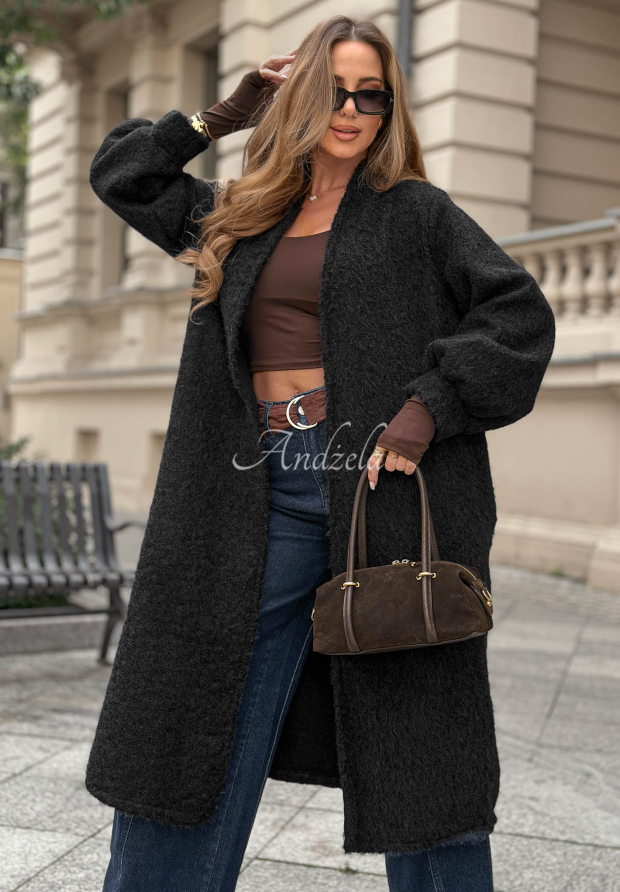 Dlh&yacute; oversize kožuch Caramel Latte čierne