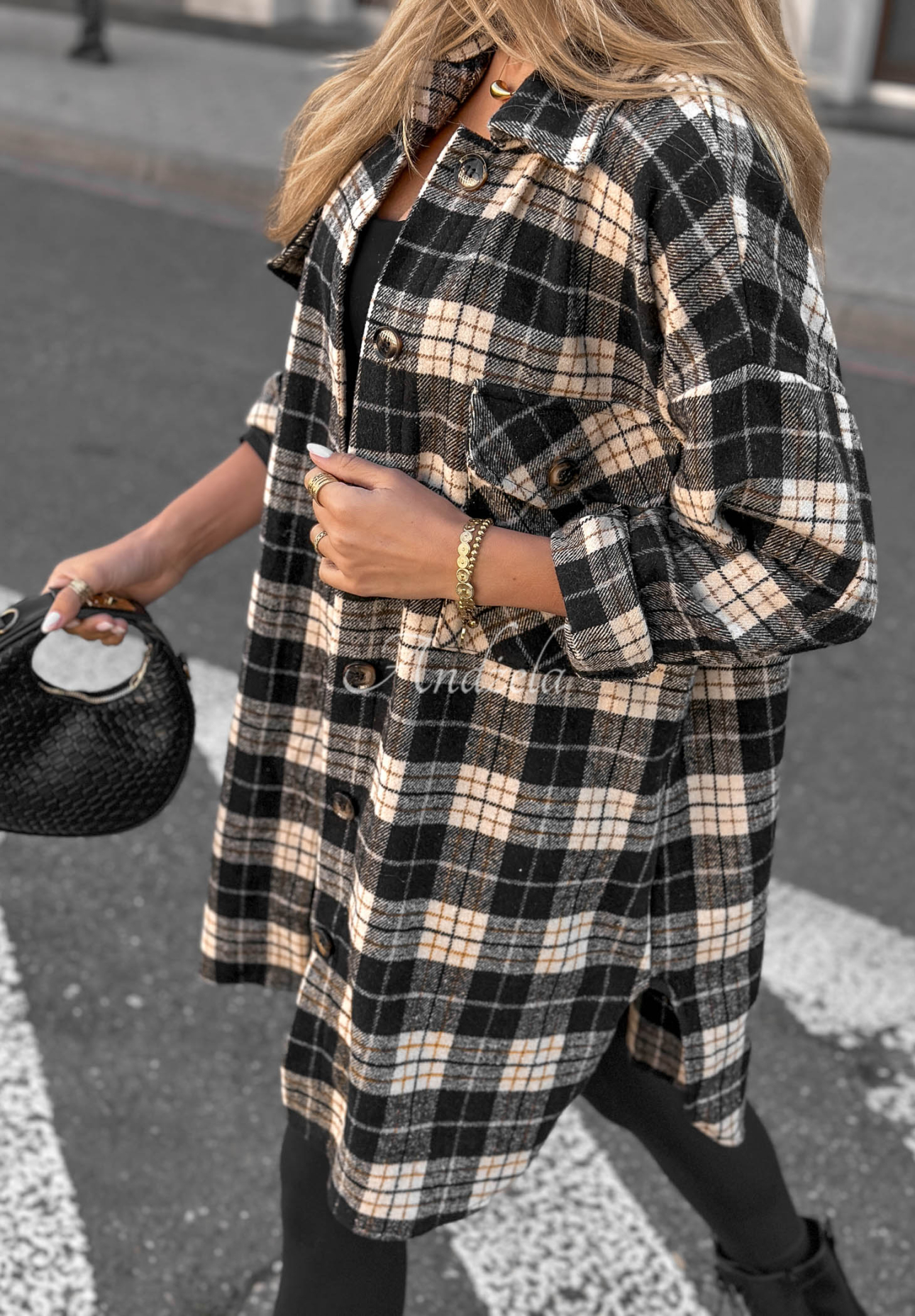 Bavlnená oversize károvaná košeľa September Glow čierna