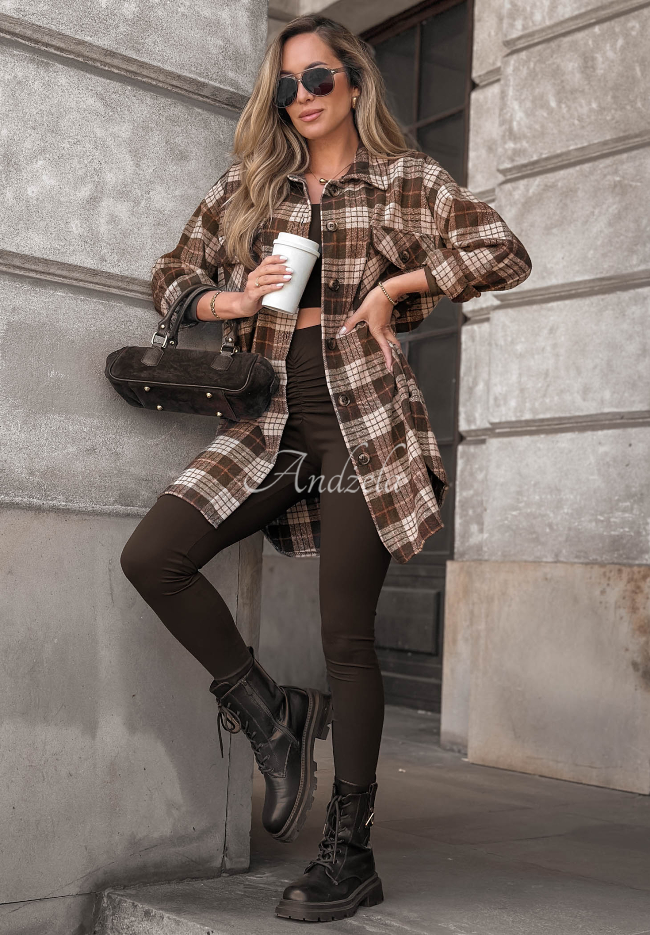 Bavlnená oversize károvaná košeľa September Glow čokoládová