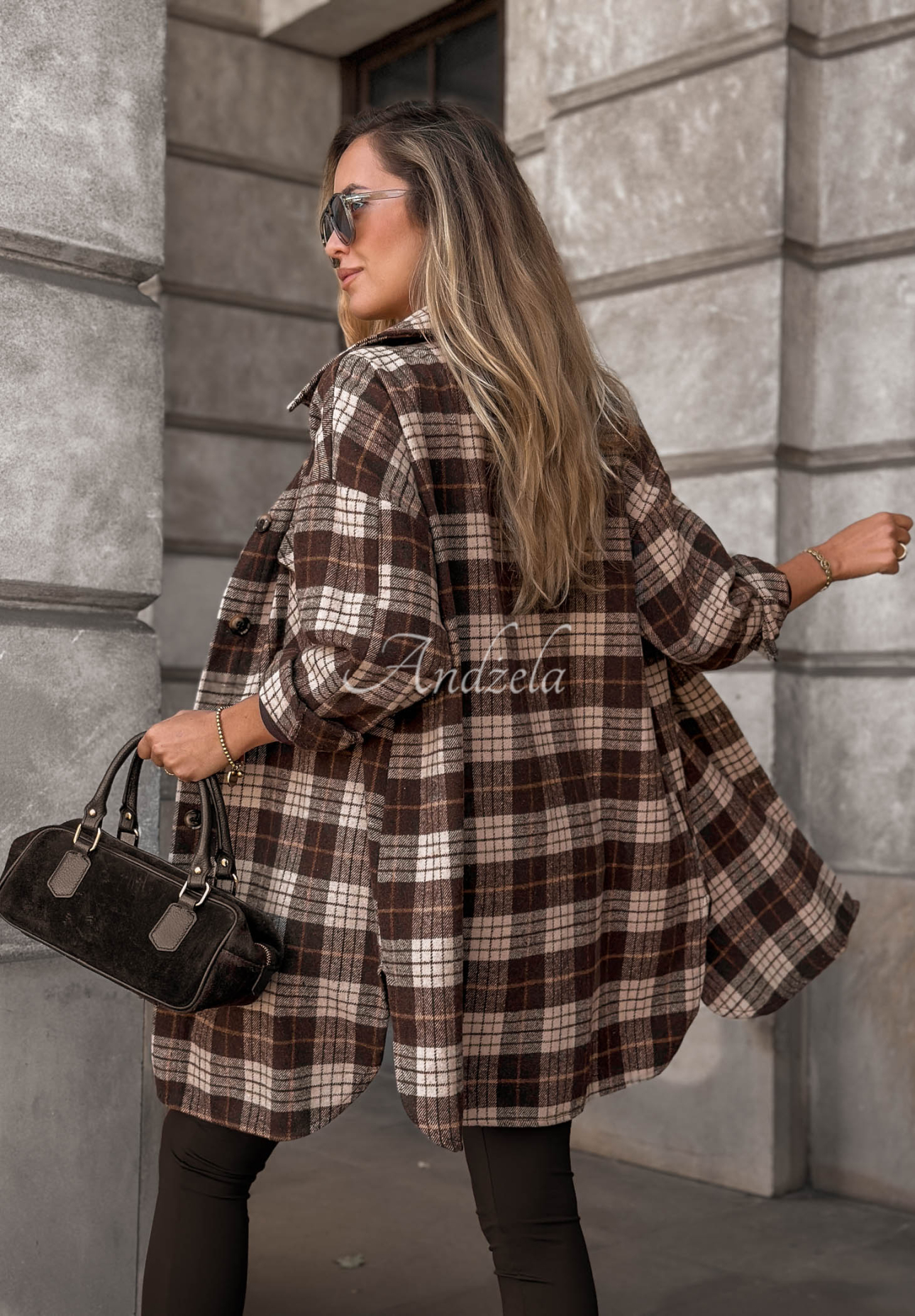 Bavlnená oversize károvaná košeľa September Glow čokoládová