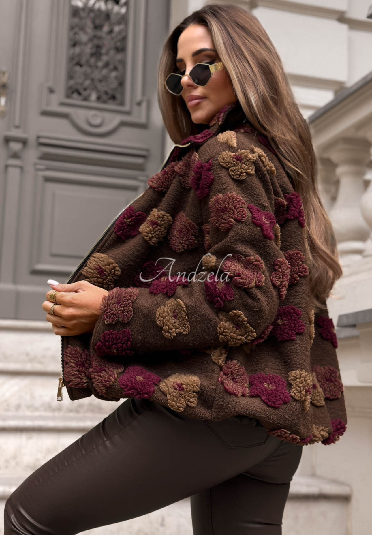 Kvetinová bunda so stojačikom Autumn Florissa čokoládová