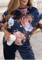 Welurowy Tepláková súprava w kwiaty Floral Kiss čokoládový