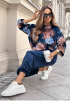 Welurowy Tepláková súprava w kwiaty Floral Kiss čokoládový